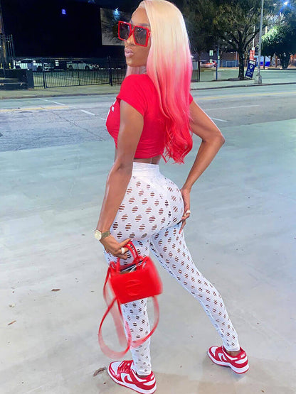 Tops con cordones y estampado de letras de manga corta