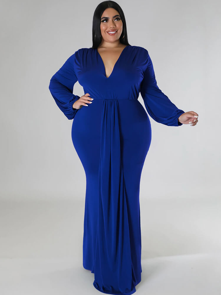 Long Sleeve V Neck Bodycon Maxi Dress
