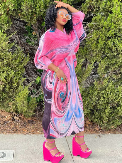 Bat Sleeve Floral Print Midi Dress