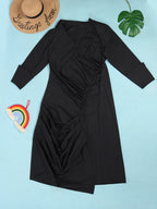 Long Sleeve V Neck Ruched Split Top