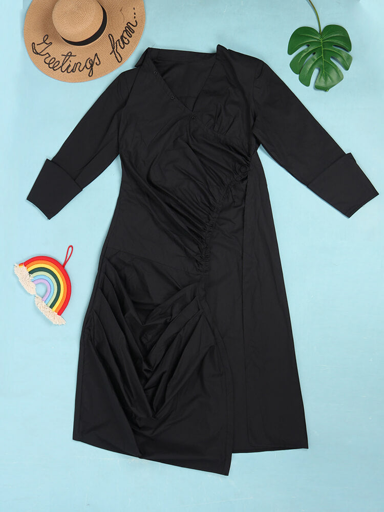 Tops divididos fruncidos con cuello en V de manga larga