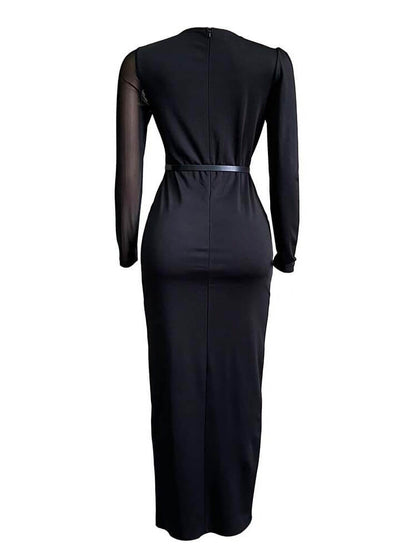 Long Sleeve Mesh Patchwork Split Maxi Dress