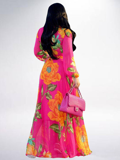 Vestidos largos plisados ​​con estampado floral