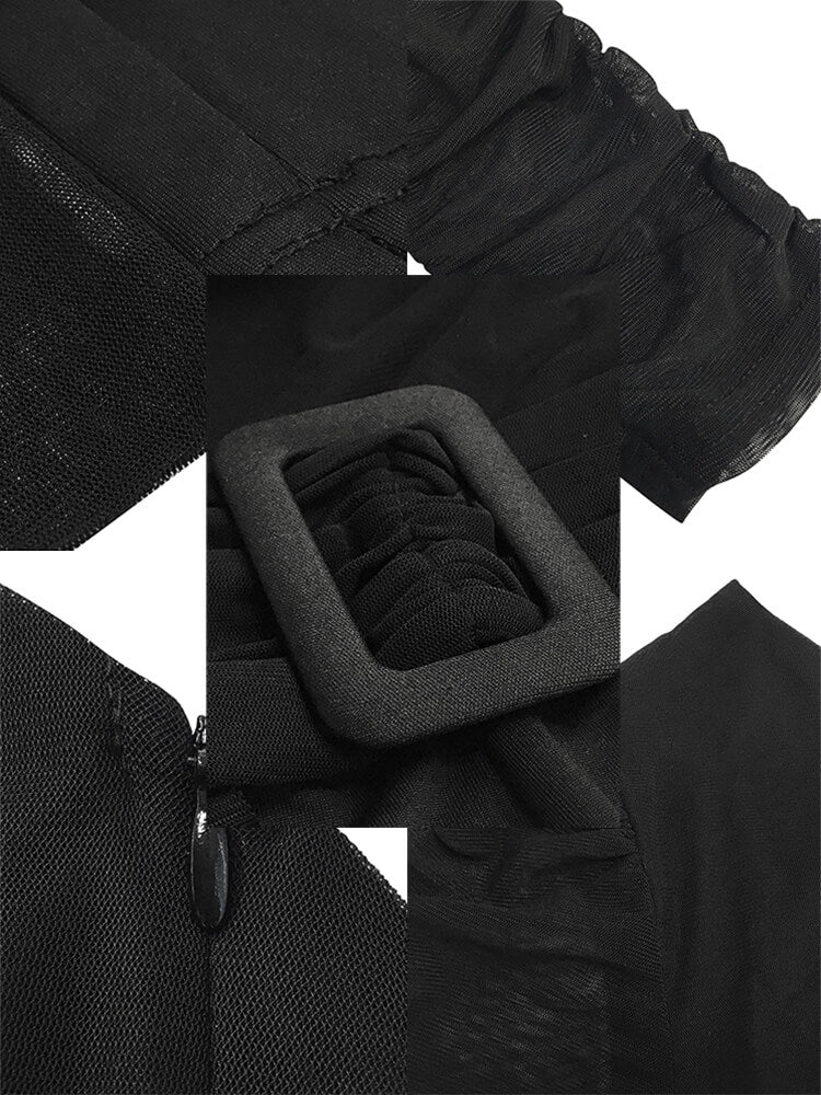 Mono de manga larga con un hombro y patchwork de malla