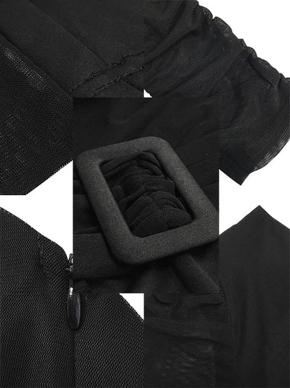 Mono de manga larga con un hombro y patchwork de malla