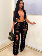 Two Piece Halter Tassel Top Bodycon Pants