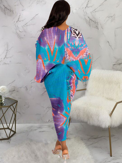 Bat Sleeve Floral Print Midi Dress