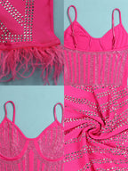 Minivestidos con tirantes finos y plumas de diamantes de imitación