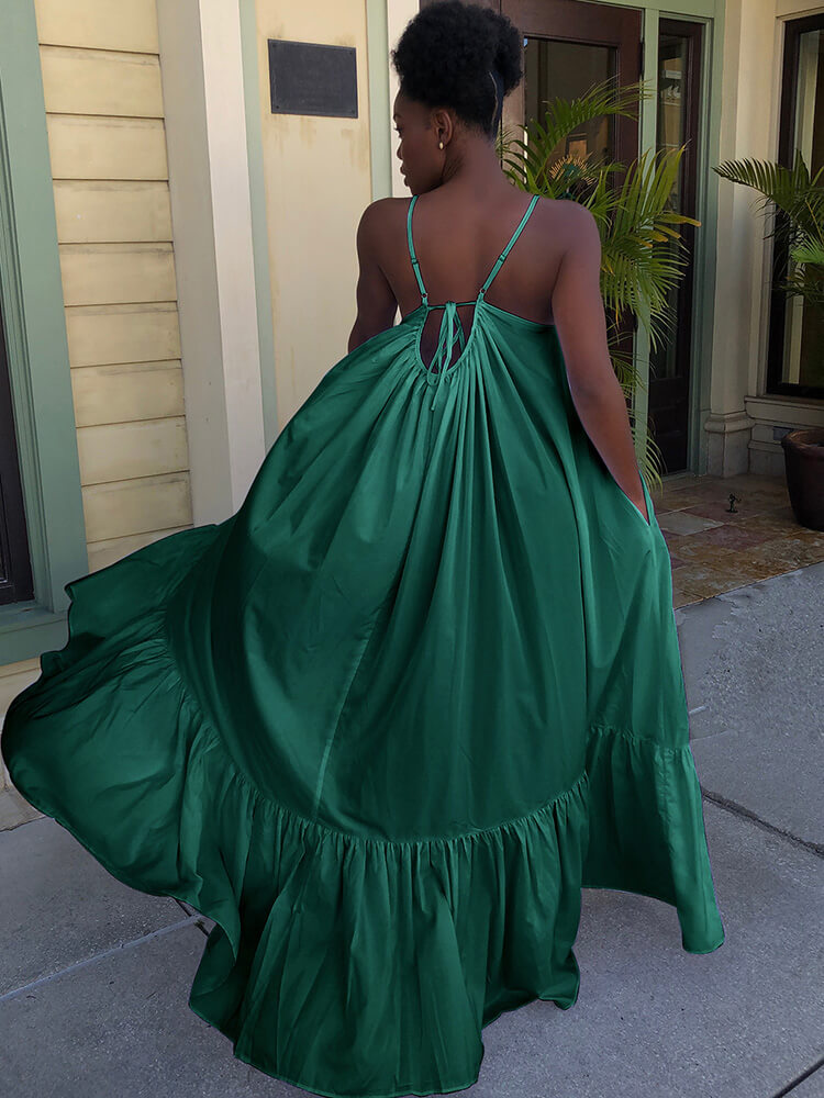 Vestidos largos con vuelo en la playa con volantes y tirantes finos de talla grande