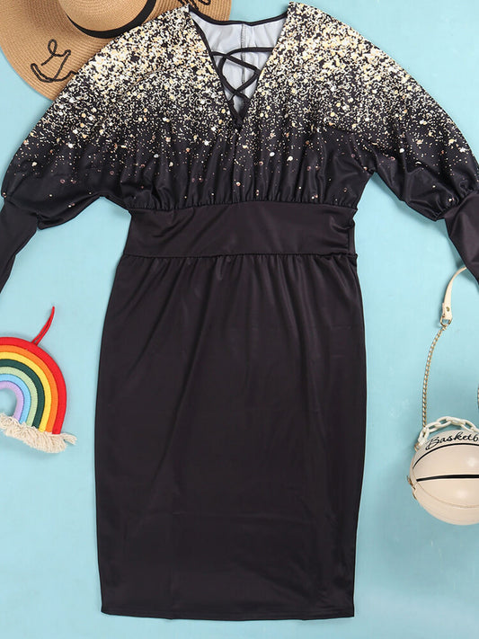 Long Lantern Sleeve Printed Midi Dress