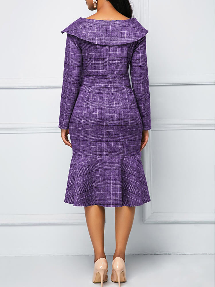 Long Sleeve Plaid Print Midi Dress