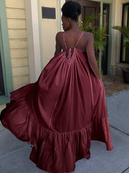 Vestidos largos con vuelo en la playa con volantes y tirantes finos de talla grande