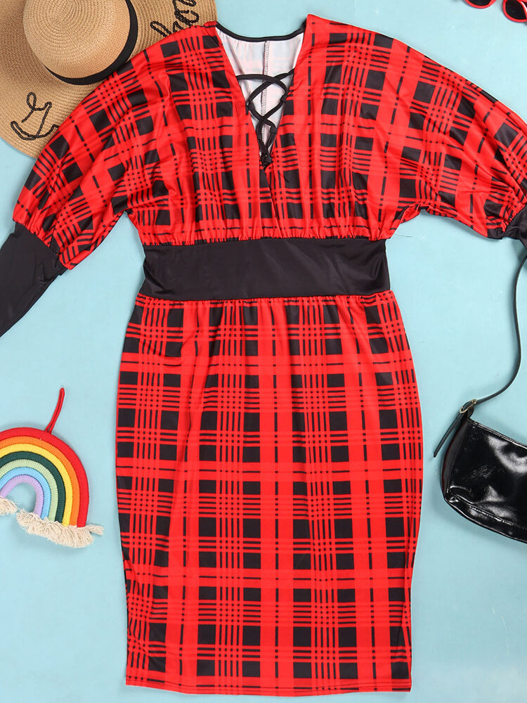 Long Lantern Sleeve Printed Midi Dress