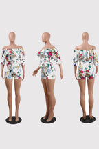 Off Shoulder Floral Rainbow Short Jumpsuit