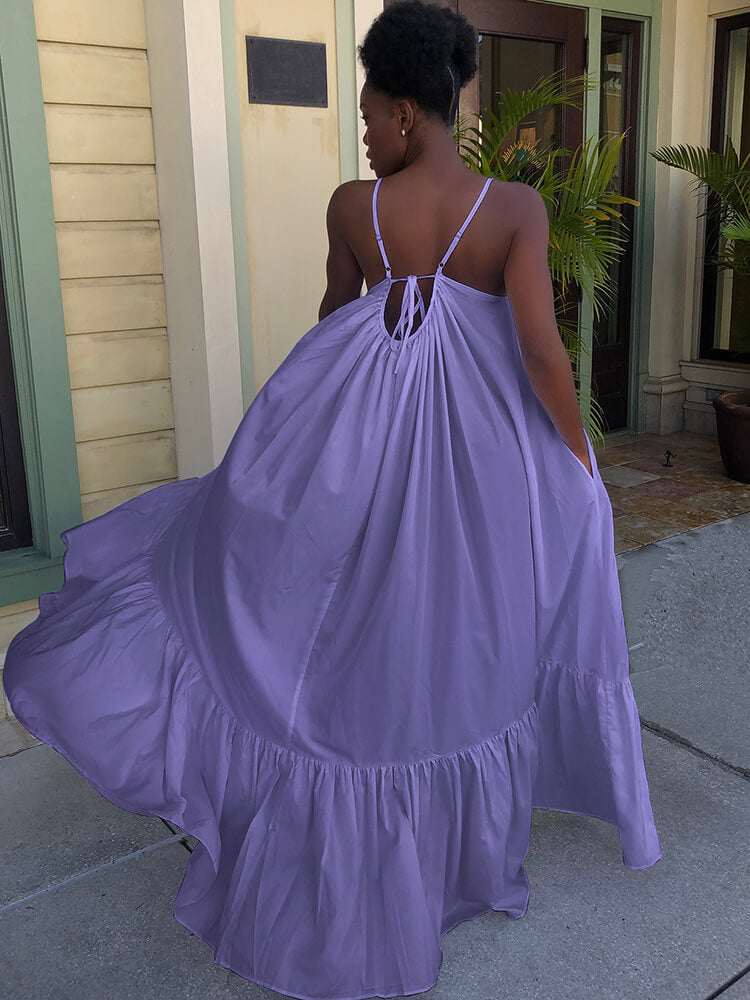 Vestidos largos con vuelo en la playa con volantes y tirantes finos de talla grande