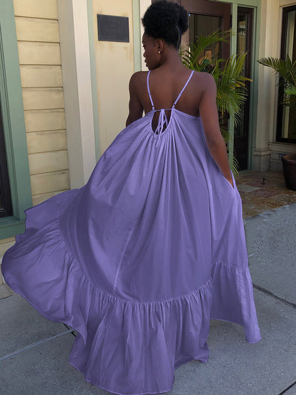 Vestidos largos con vuelo en la playa con volantes y tirantes finos de talla grande