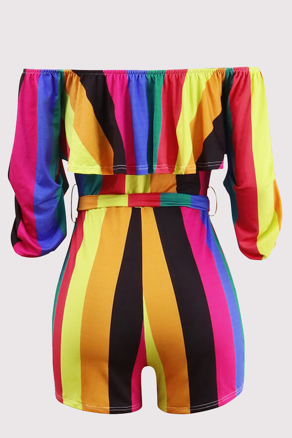 Monos cortos con hombros descubiertos y arco iris floral