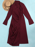 Long Sleeve V Neck Ruched Split Top