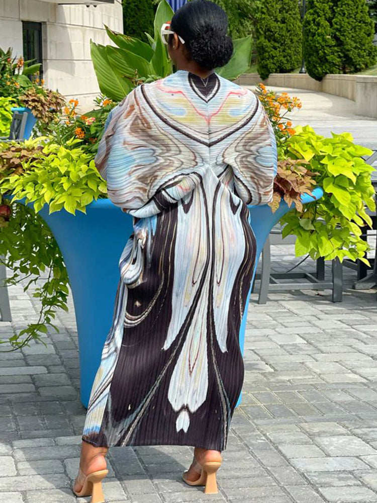 Bat Sleeve Floral Print Midi Dress