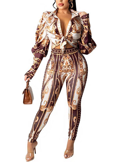 Long Sleeve Printed Top Bodycon Pants