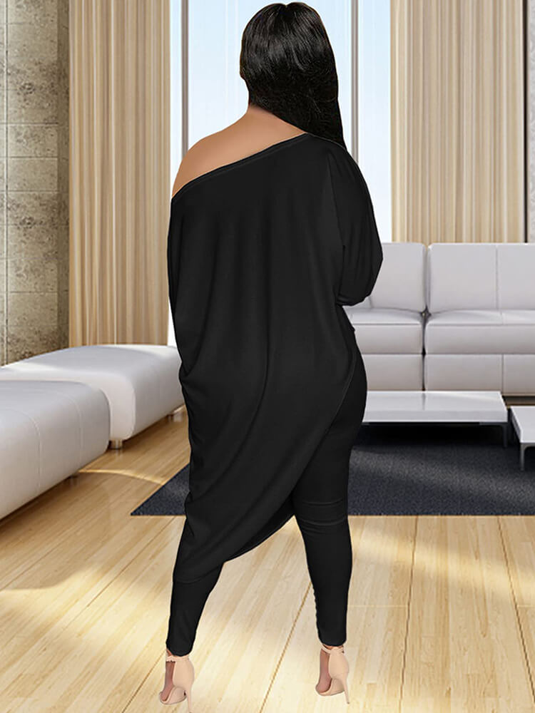 Pantalones largos de dos piezas con un hombro y talla grande