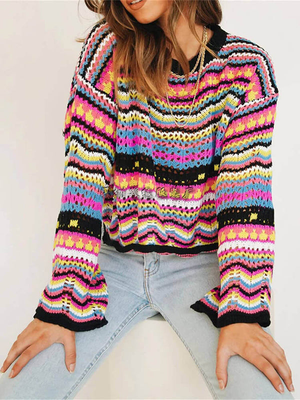 Multicolor Striped Patchwork Pullover Sweater