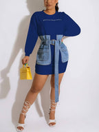 Vestido vaquero con cordones y bordado de letras