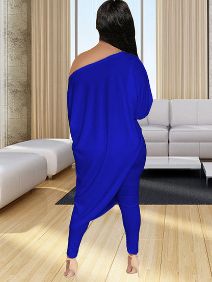 Pantalones largos de dos piezas con un hombro y talla grande