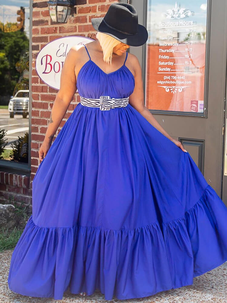 Vestidos largos con vuelo en la playa con volantes y tirantes finos de talla grande