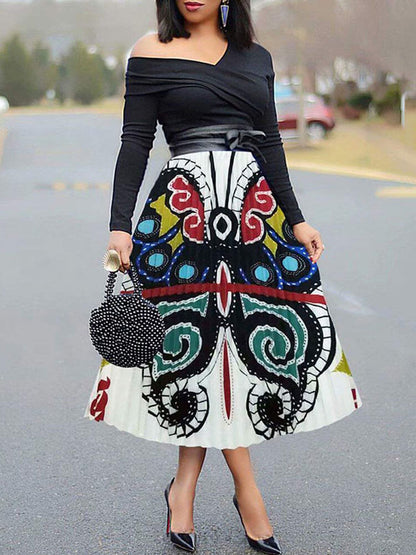 Cartoon Printed High Waist  Midi Skirts
