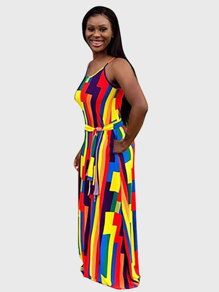 Vestidos largos bohemios con cuello en V y tirantes finos 