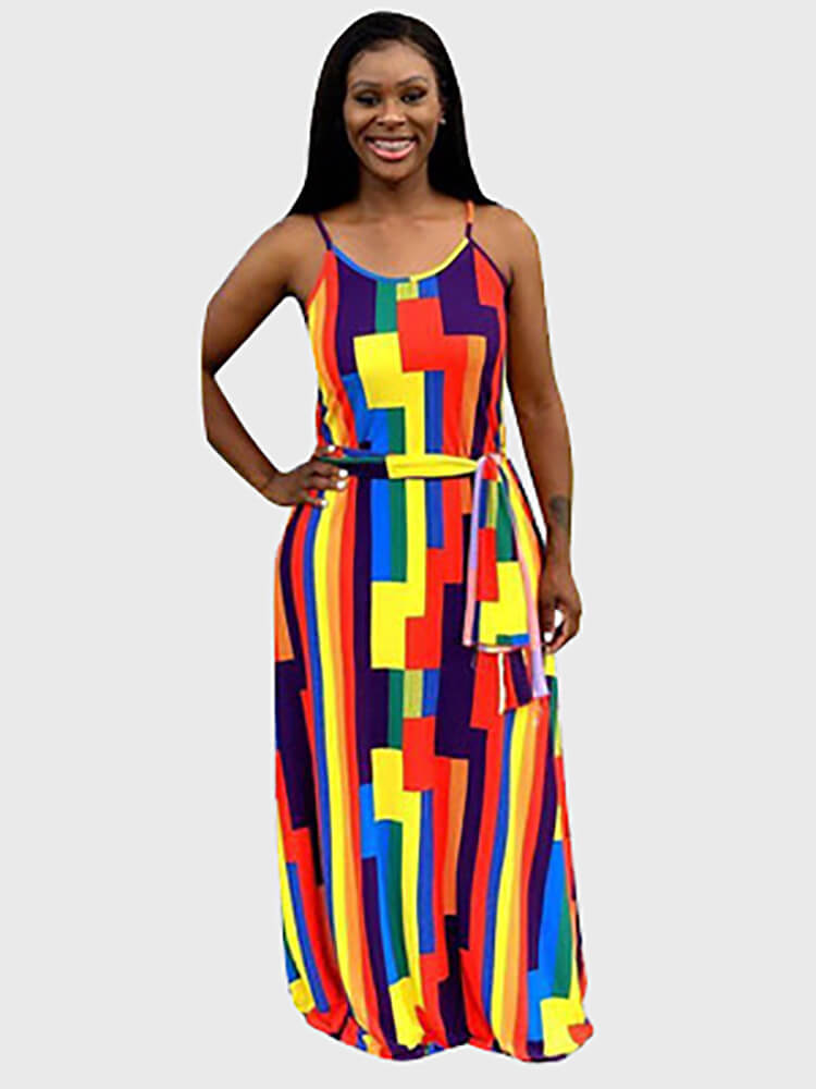 Vestidos largos bohemios con cuello en V y tirantes finos 