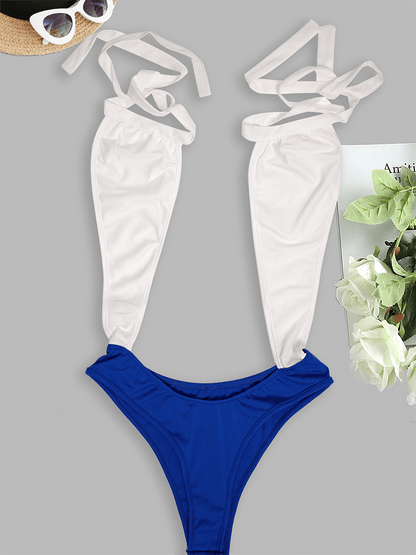 Trajes de baño de bikini con tiras cruzadas y halter de una pieza 