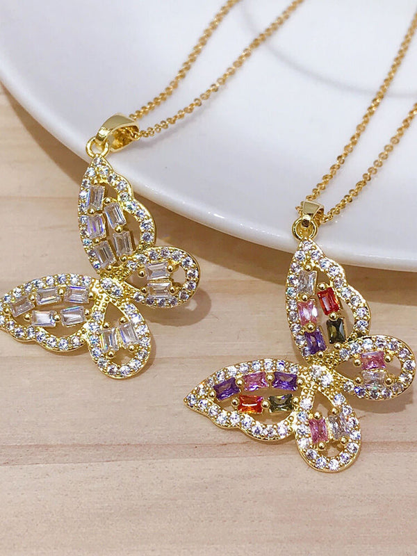 Zircon Butterfly Pendant Necklaces