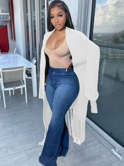 Cárdigan con borlas de color liso y manga larga