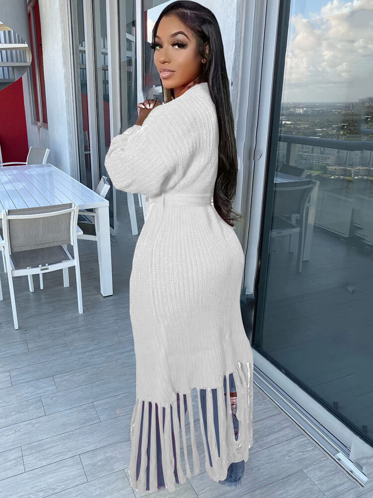 Cárdigan con borlas de color liso y manga larga