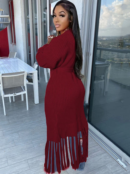 Cárdigan con borlas de color liso y manga larga