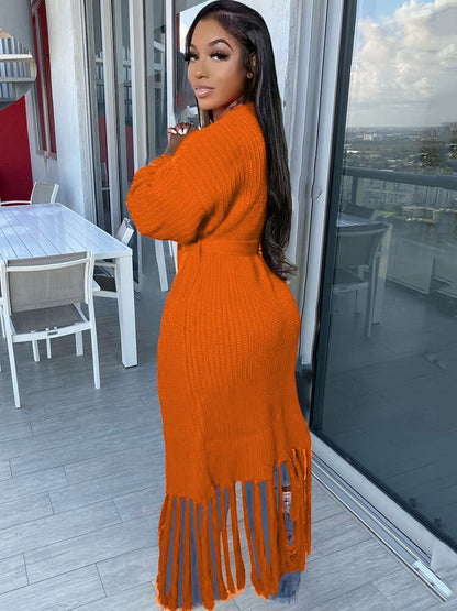 Cárdigan con borlas de color liso y manga larga