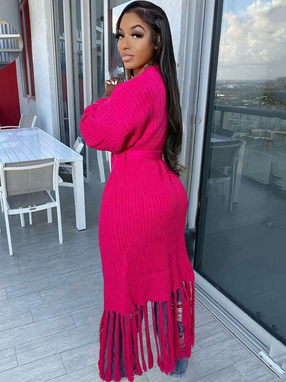 Cárdigan con borlas de color liso y manga larga