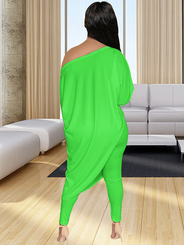 Pantalones largos de dos piezas con un hombro y talla grande