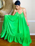 Vestidos largos con vuelo en la playa con volantes y tirantes finos de talla grande
