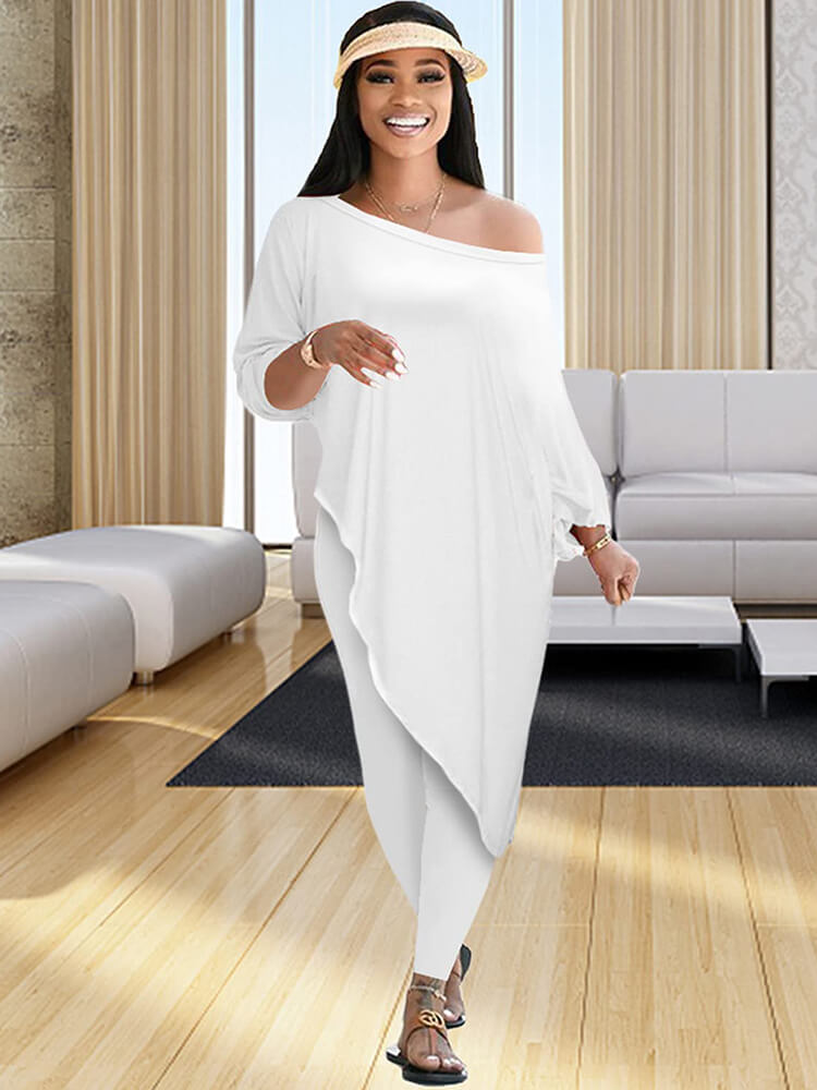 Pantalones largos de dos piezas con un hombro y talla grande