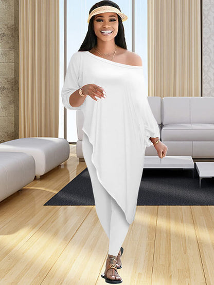 Pantalones largos de dos piezas con un hombro y talla grande