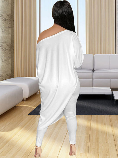 Pantalones largos de dos piezas con un hombro y talla grande