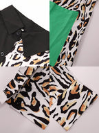 Oversize Irregular Leopard Print Patchwork Shirt Dress