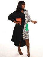 Oversize Irregular Leopard Print Patchwork Shirt Dress