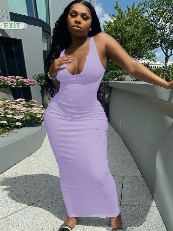 Scoop Neck Solid Color Tank Max Dresses