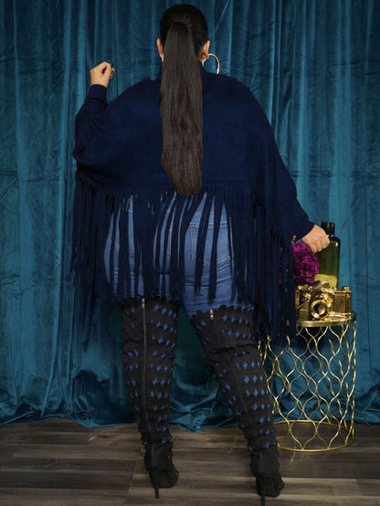 Tops tipo ponchos con borlas y cremallera con manga de murciélago