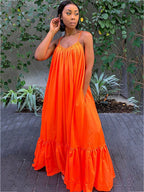 Vestidos largos con vuelo en la playa con volantes y tirantes finos de talla grande