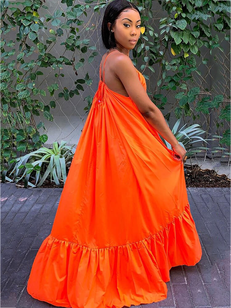 Vestidos largos con vuelo en la playa con volantes y tirantes finos de talla grande